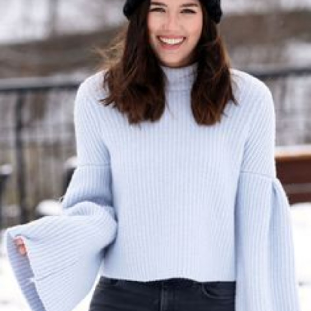 H&M Bell Sleeve Baby Blue Sweater XS NWT